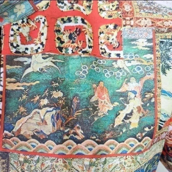 Vintage 70s Novelty Print keyhole blouse.  Size Large - Picture 11 of 15